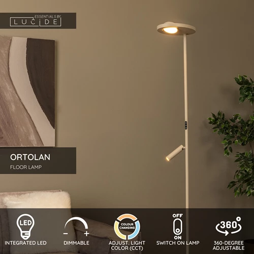 Lucide ORTOLAN - Floor lamp - LED Dim. - CCT - 2700K/4000K - Taupe | Essential - USP